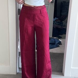 High-Waist Wide-Leg Women's Pants in Burgundy